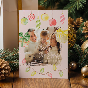 Cute Photo Pink Christmas Holiday Card