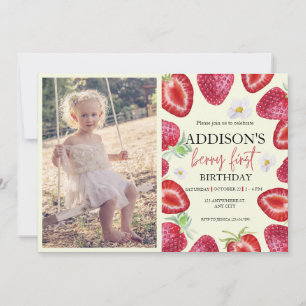 Cute Photo Red Blue Berry Sweet 1st Birthday Invitation