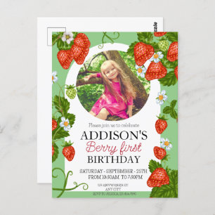 Cute Photo Red Blue Berry Sweet 1st Birthday Postcard