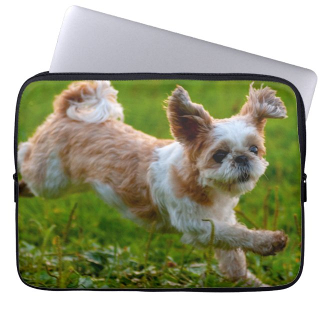 Cute Photo Running Shih Tzu Dog Laptop Sleeve (Front)