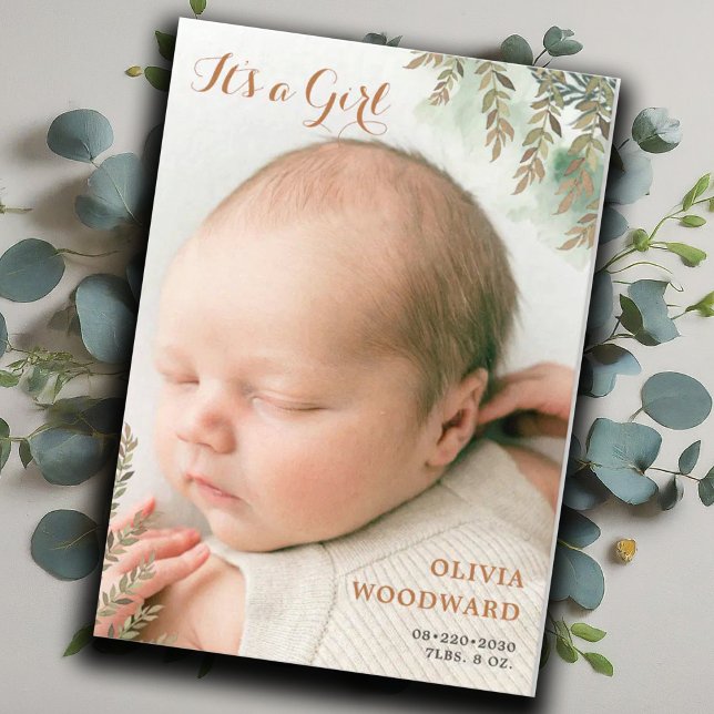 Cute Photo Sage Cocoa Girl Birth Announcement (Creator Uploaded)