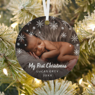 Cute Photo Snowflakes Baby First Christmas Metal Tree Decoration