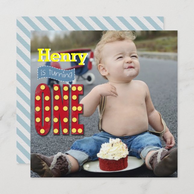 Cute Photo Vintage, First Year Birthday Invitation (Front/Back)