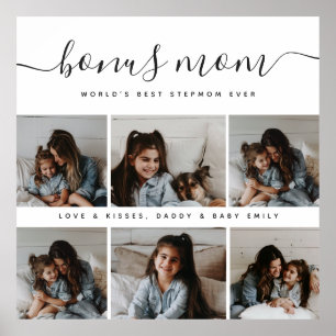 Cute Photo White Bonus Mom Calligraphy Mothers Day Poster