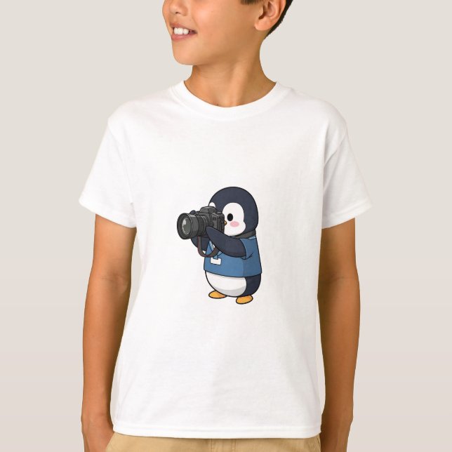 Cute Photographer Penguin Taking Pictures with DSL T-Shirt (Front)