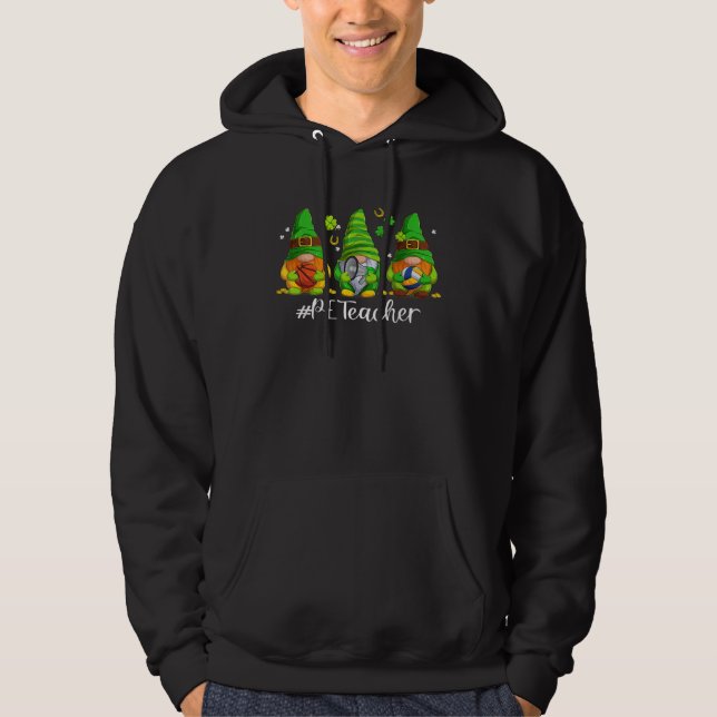 Cute Physical Education PE Teacher Gnome St Patric Hoodie (Front)