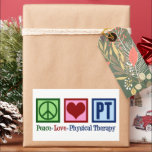 Cute Physical Therapy Peace Love PT Rectangular Sticker<br><div class="desc">Peace Love Physical Therapy stickers for your favourite physical therapist to send out to clients for Christmas holiday. A peace sign,  heart,  and the letters PT make a great sticker for a physical therapist in your practice or office.</div>