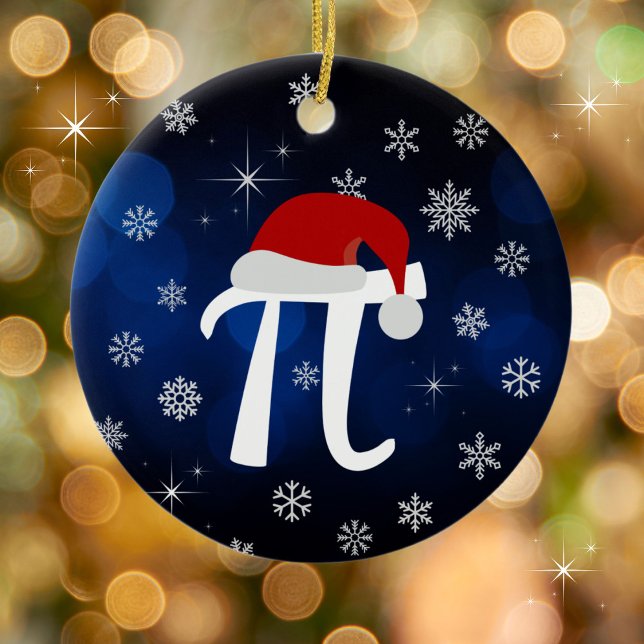 Cute Pi Symbol with Santa Hat  Ceramic Ornament (Don't forget the PI this Christmas!)