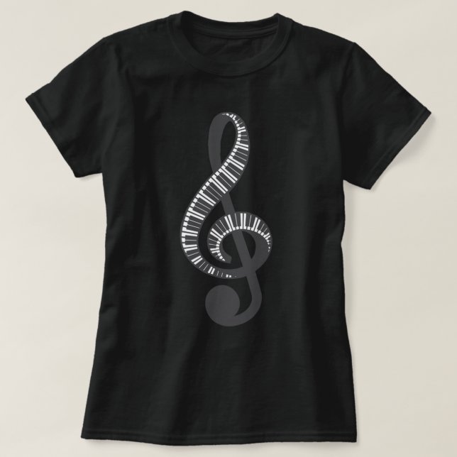 Cute Piano Keyboard Treble Clef Music Note Music G T-Shirt (Design Front)