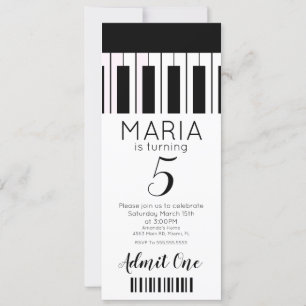 Cute Piano Music   Ticket Style Party  Invitation