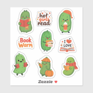 Cute Pickle Book Lover Stickers Funny Cosy Fall 