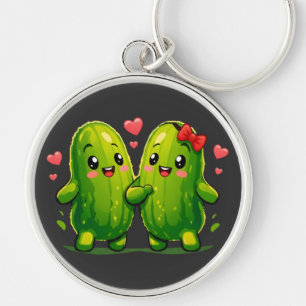 Cute Pickle Couple Funny Kawaii Pickles Design. Key Ring
