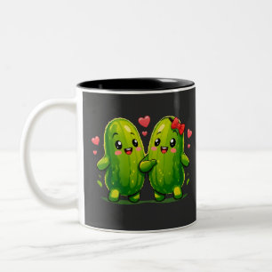 Cute Pickle Couple Funny Kawaii Pickles Two-Tone Coffee Mug