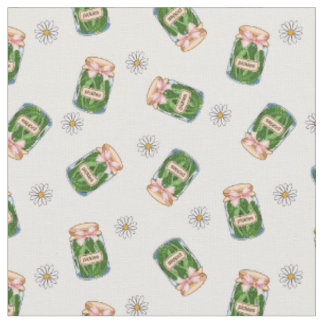 Cute Pickle Jar & Daisy Seamless Pattern Fabric
