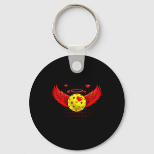 Cute pickleball &cupid wings happy valentines key ring