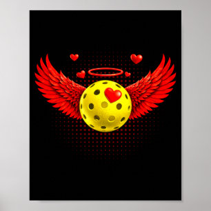 Cute pickleball &cupid wings happy valentines poster