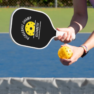 Cute Pickleball Champ Name Ball Black Yellow Sport Paddle