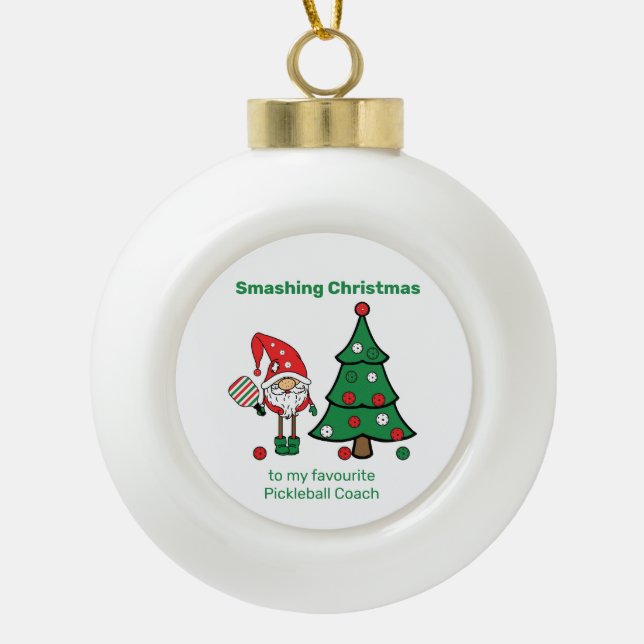Cute Pickleball Merry Christmas  Ceramic Ball Christmas Ornament (Front)