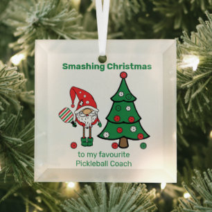Cute Pickleball Merry Christmas Glass  Ornament