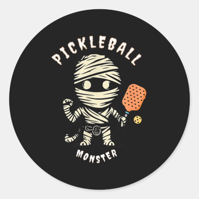 Cute pickleball monster funny halloween fall classic round sticker (Front)