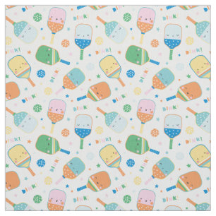 Cute Pickleball Paddles and Balls soft colours Fabric