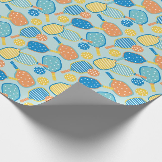 Cute Pickleball Paddles on light blue Wrapping Paper (Corner)