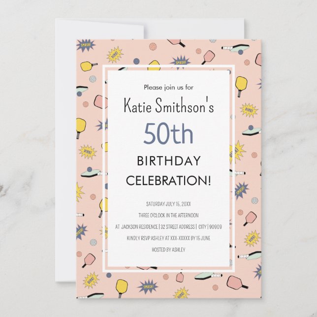 Cute Pickleball Party 50th Birthday Invitation (Front)
