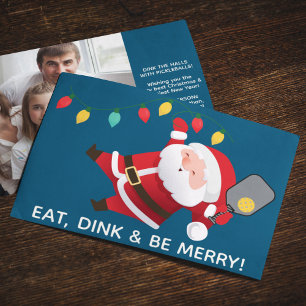 Cute Pickleball Santa Blue Christmas Photo  Holiday Card