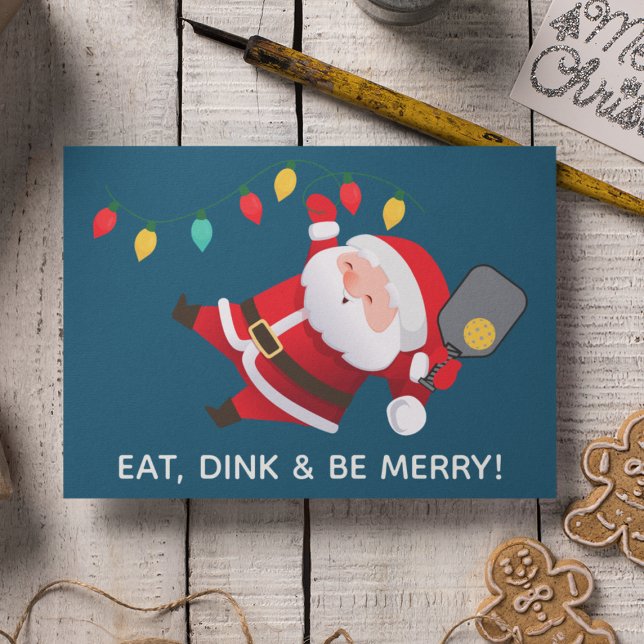 Cute Pickleball Santa Blue Christmas Photo  Holiday Card (Creator Uploaded)