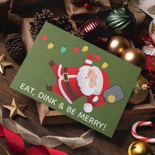 Cute Pickleball Santa Green Christmas Photo Holiday Card