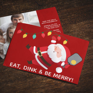 Cute Pickleball Santa Red Christmas Photo  Holiday Card