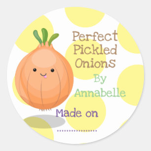 Cute pickled onion cartoon illustration label