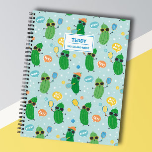 Cute Pickles playing Pickleball on light blue Notebook