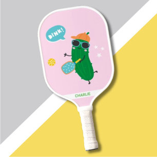 Cute Pickles playing Pickleball Pink Paddle