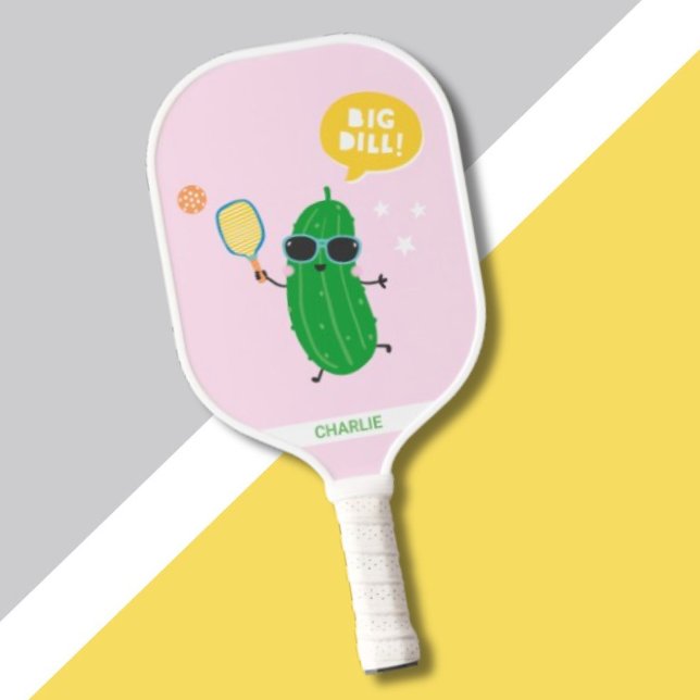 Cute Pickles playing Pickleball Pink Pickleball Paddle (Creator Uploaded)