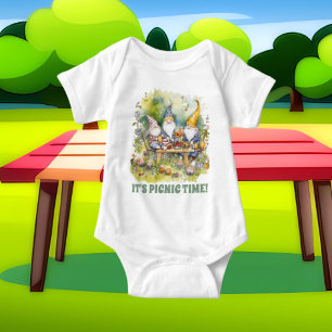 cute picnic add text gnomes  baby bodysuit