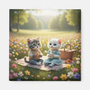 Cute Picnic Cat Magnet Tom & Luna Spring Picnic