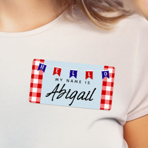 Cute Picnic Gingham "Hello My Name Is" Sticker