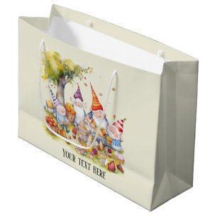 Cute picnic gnomes add message  large gift bag