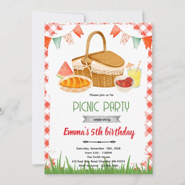 Cute picnic party theme invitation (Front)