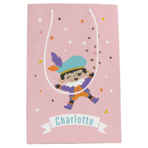 Cute Pietje with name and pepernoten Medium Gift Bag