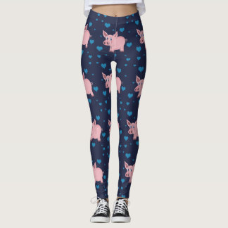 Cute Pig and Hearts Leggings
