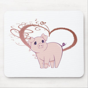 Cute Pig and Swirl Heart Mouse Pad