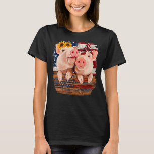 Cute Pig Animals Farm Patriotic American Flag 4th T-Shirt