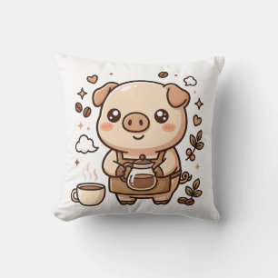 Cute Pig Barista Throw Pillow