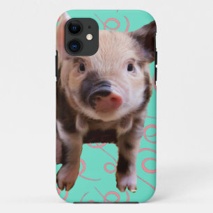 Cute Pig - Blue & Pink Swirls iPhone 11 Case