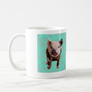 Cute Pig - Blue & Pink Swirls Coffee Mug