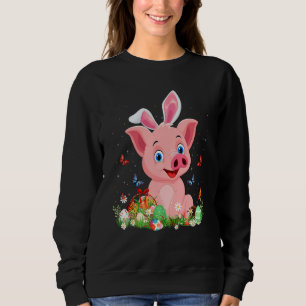 Cute Pig Bunny Egg Hunting Colourful Egg Happy Eas Sweatshirt