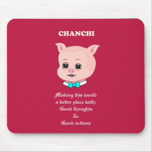 Cute Pig Cartoon on Burgundy Mouse Pad