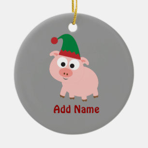 Cute Pig Christmas Elf Ceramic Ornament
